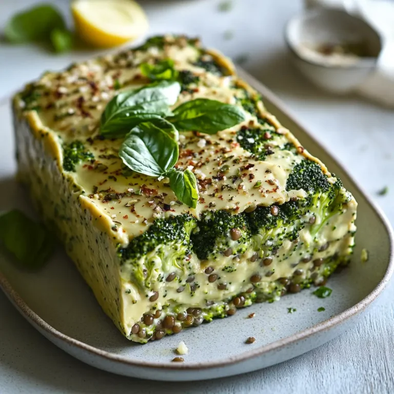 Terrine Gourmande de Brocoli, Lentilles et Feta, Sauce Citronnée au Basilic