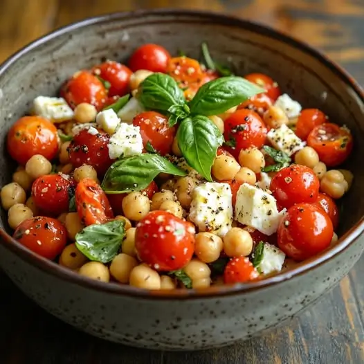 Salade de Tomates Cerises, Pois Chiches, Feta et Basilic