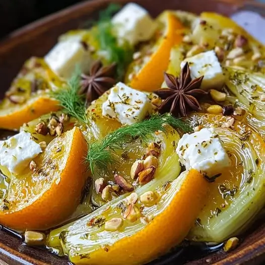 Fenouil Rôti à lOrange et à lAnis Étoilé, Feta Marinée aux Herbes et Pistaches