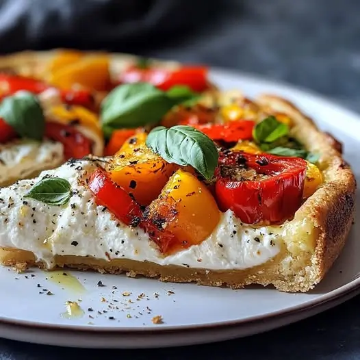 Cheesecake Salé Gourmand : Poivrons Rôtis, Burrata et Basilic