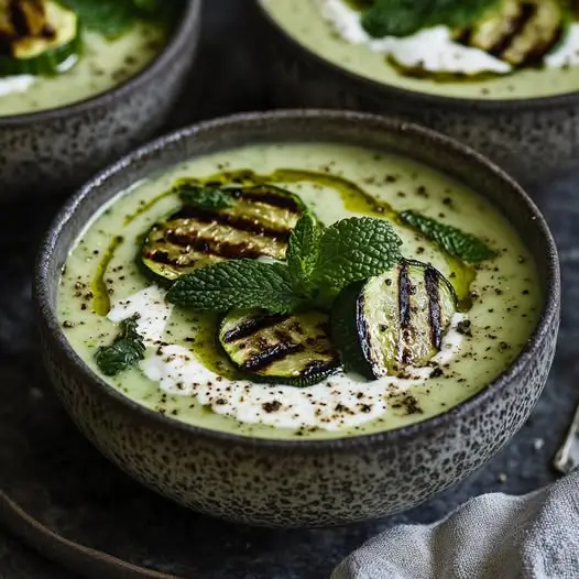 Soupe Froide de Courgettes Grillées et Menthe