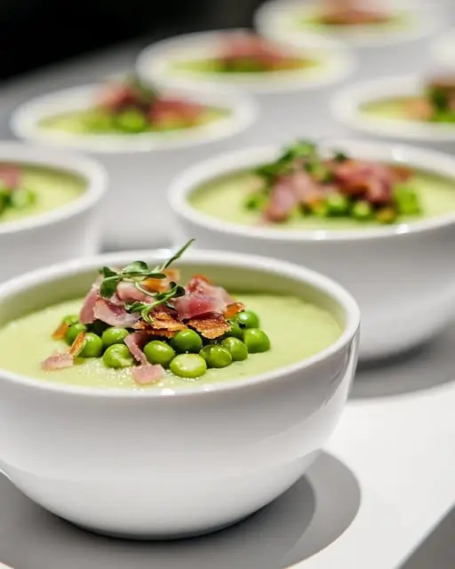 Mousse de Petits Pois Ultra-Légère, Crème de Ciboulette et Lard Croustillant : Un Souffle de Fraîcheur Gastronomique