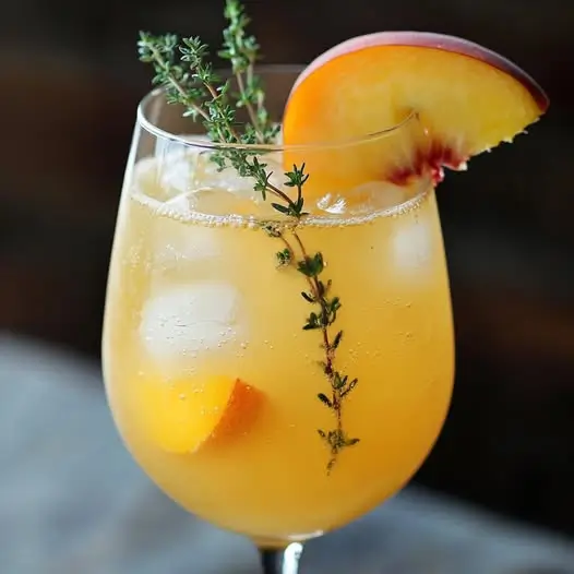 Spritz Pêche Jaune et Thym Citron : L'Élixir Parfait pour Vos Après-midis Ensoleillésv