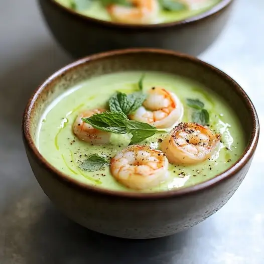 Soupe Froide de Concombre et Avocat à la Menthe