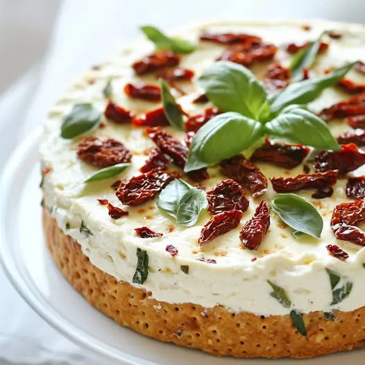 Cheesecake Salé Tomates Confites, Chèvre & Basilic Frais