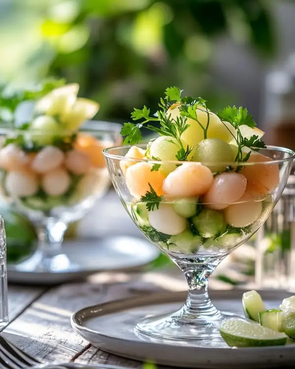 Ceviche de Saint-Jacques Exotique: Yuzu, Cassis & Billes de Melon Vert