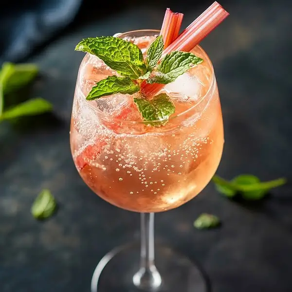 Cocktail Spritz Rosé à la Rhubarbe et Menthe Fraîche
