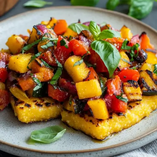 Toasts de Polenta Grillée, Ratatouille Légère & Basilic