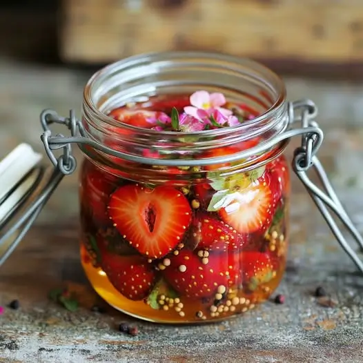 Pickles de Fraises à la Fleur de Sureau et Poivre Rose