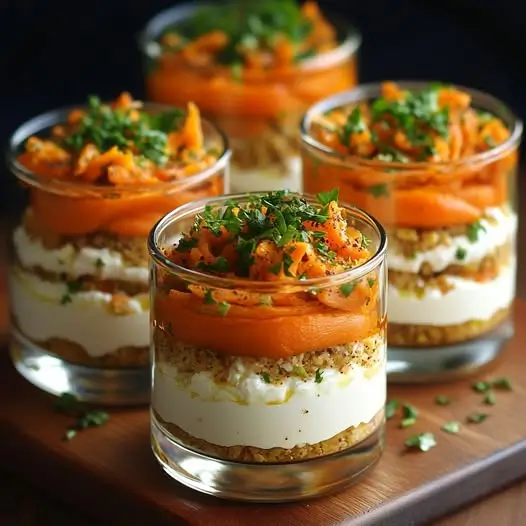 Tiramisu Salé Carottes Rôties, Cumin et Fromage Frais aux Herbes : Une Douceur Épicée Inattendue