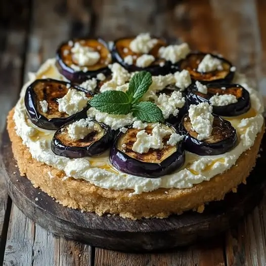 Cheesecake Salé aux Aubergines Grillées, Feta Émiettée et Menthe Fraîche : L'Audace Gourmande au Service de Vos Papilles