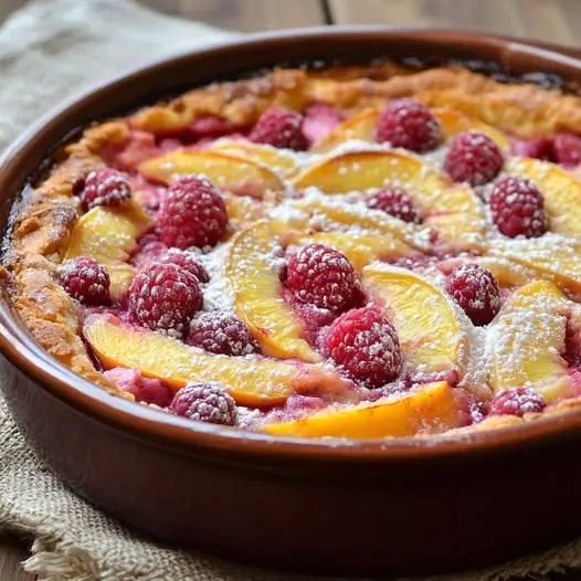 Clafoutis de Nectarines et Framboises, Vanille et Amande