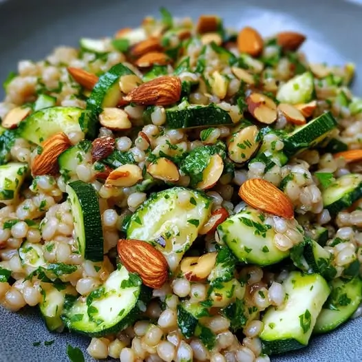 Orge perlé aux Courgettes, Amandes grillées & Citron confit