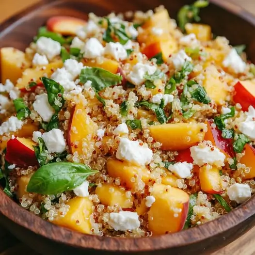 Salade de Quinoa Pêches, Basilic et Feta