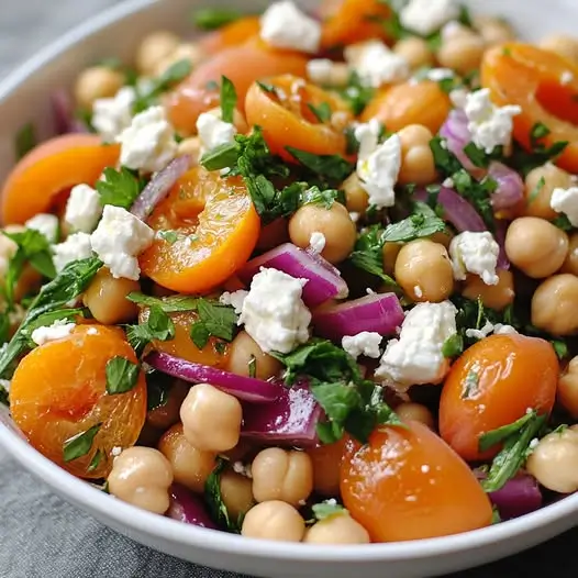Salade Froide Pois Chiches, Abricots Rôtis et Chèvre Frais