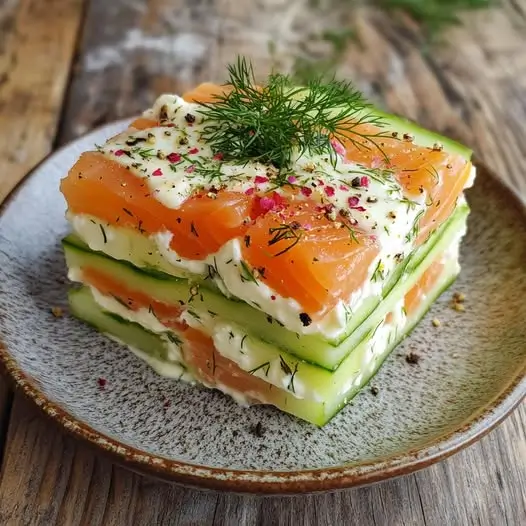 Lasagnes Froides de Concombre, Saumon et Aneth