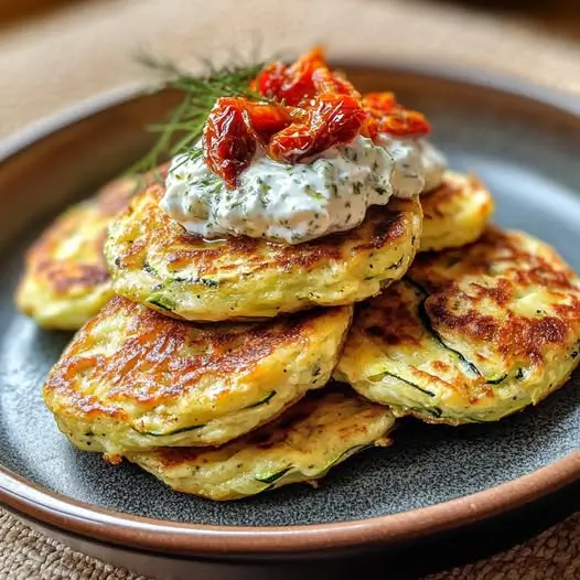 Blinis de Courgettes, Crème de Feta & Tomates Confites