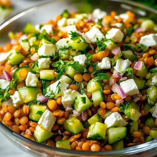 Salade Composée Lentilles Corail, Feta et Concombre