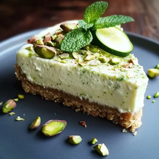 Cheesecake Courgette-Menthe sur Croûte Croquante aux Amandes et Pistaches : Une Fraîcheur Incroyable