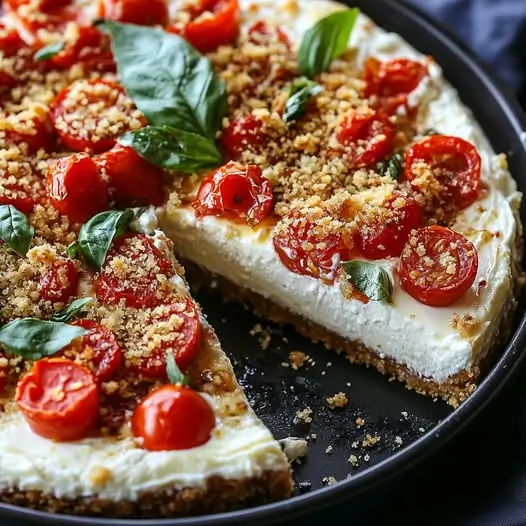 Cheesecake Salé Tomate-Basilic et Crumble de Parmesan
