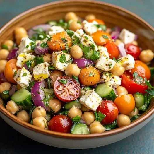 Salade d’Été Pois Chiches, Tomates Cerises et Feta Croustillante
