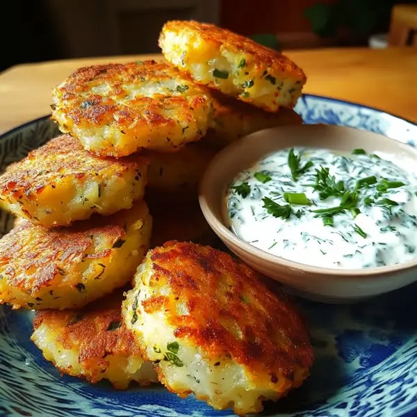 Galettes de Pommes de Terre Nouvelles aux Herbes Fraîches & Yaourt à la Ciboulette