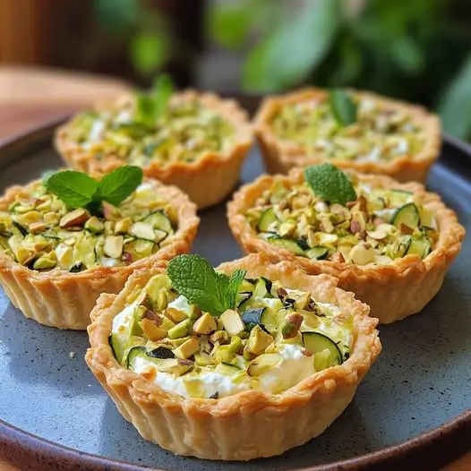 Tartelette Fraîche Courgette Râpée, Ricotta & Pistaches Grillées