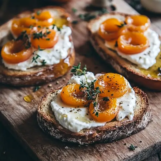 Toasts Dorés à la Ricotta, Abricots Rôtis & Miel au Thym : Une Symphonie Sucrée-Salée pour l'Été !