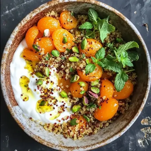 Bowl de Quinoa, Abricot Rôti & Yaourt à la Menthe