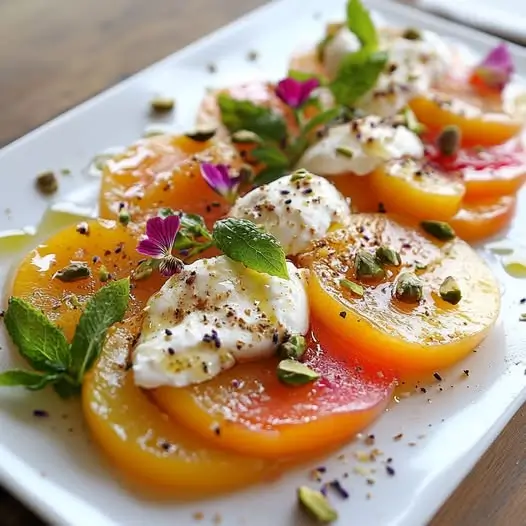 Carpaccio de Nectarines au Chèvre et Miel de Lavande