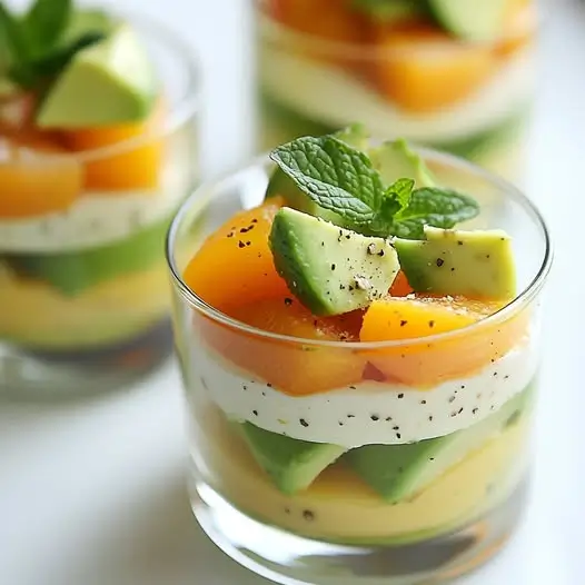 Verrines Avocat, Abricot et Fromage Blanc Citronné