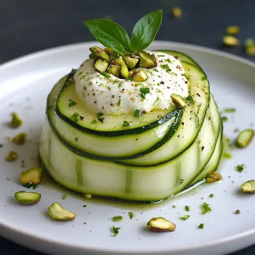 Dôme Salé de Courgette Fondante, Fromage Frais et Cœur de Pistache