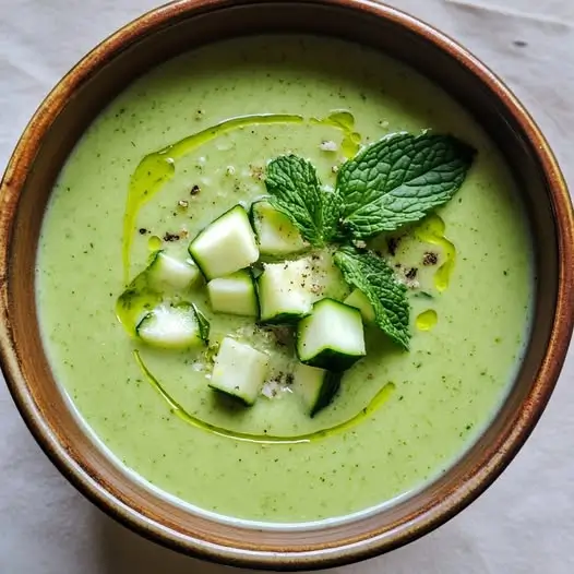 Soupe Froide de Courgettes à la Menthe et Fromage Blanc Citronné