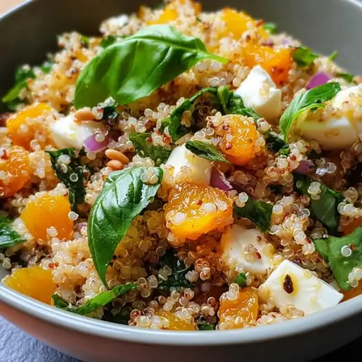 Salade de Quinoa aux Abricots Secs, Mozzarella et Basilic Frais
