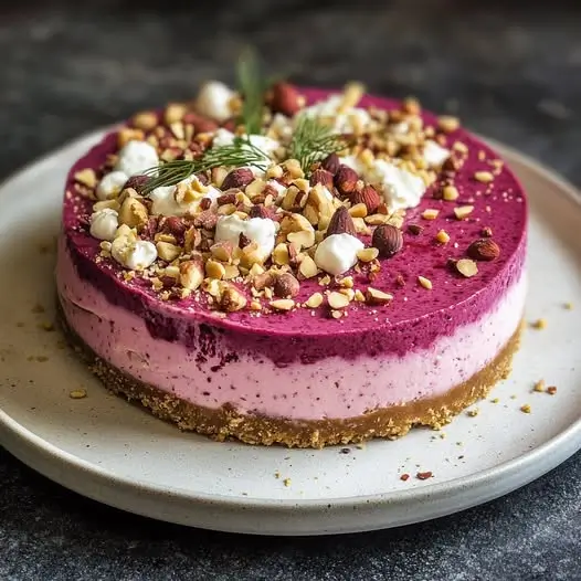 Cheesecake Frais de Betterave, Chèvre et Noisettes Caramélisées