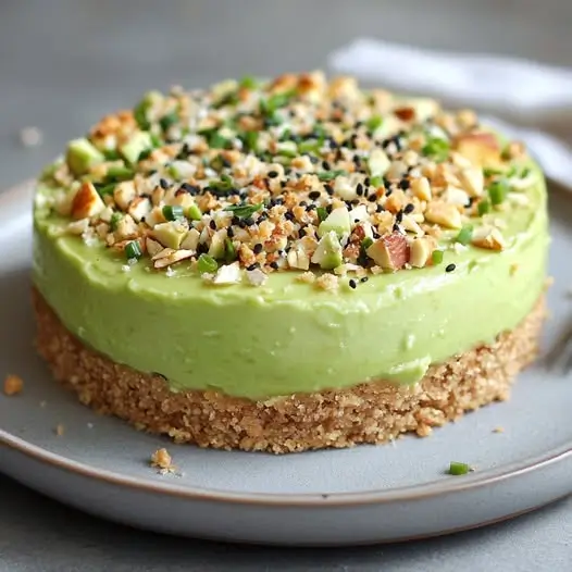 Cheesecake Salé à l’Avocat, Citron Vert et Crumble Salé d’Amandes