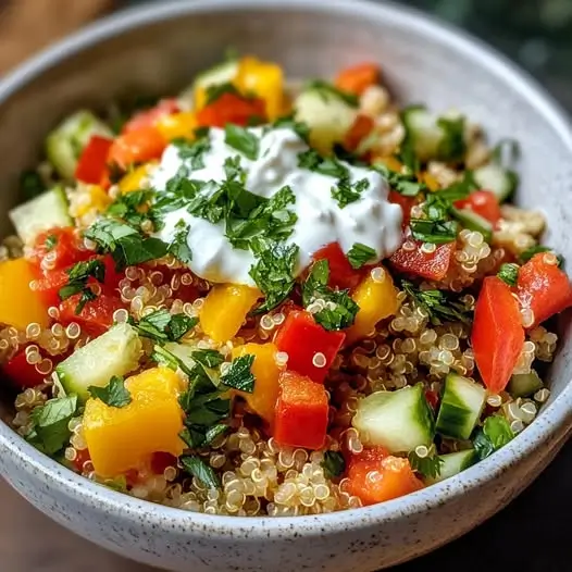 Bowl Frais de Quinoa, Poivron, Chèvre & Crème de Citron Vert