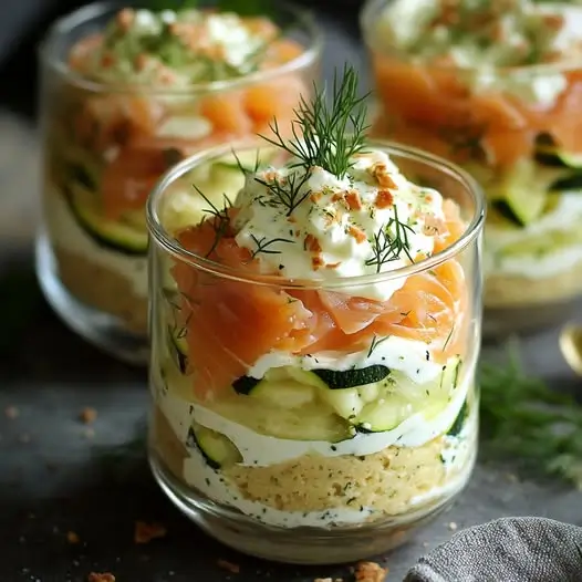 Tiramisu Salé à la Courgette, Saumon Fumé et Fromage Frais