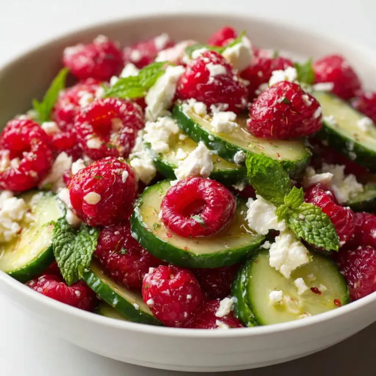 Salade d’Été Framboises, Concombre & Feta, Vinaigrette au Miel Agrumes