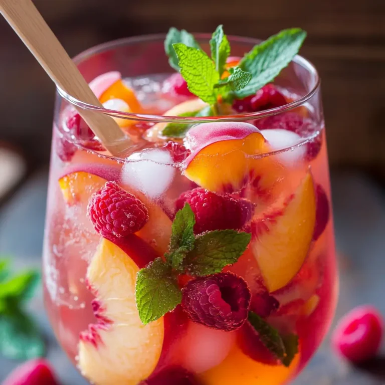 Sangria Rosée aux Framboises, Pêches & Feuilles de Menthe