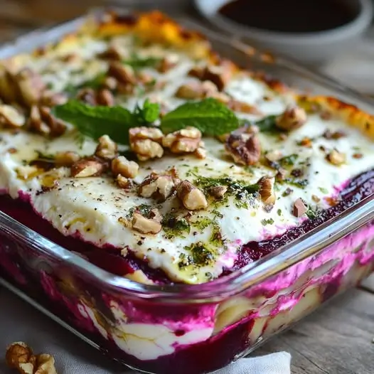 Lasagnes Froides de Betterave, Chèvre & Noix