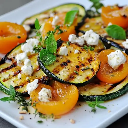 Salade Tiède de Courgettes Grillées, Abricots Rôtis et Chèvre Frais au Thym