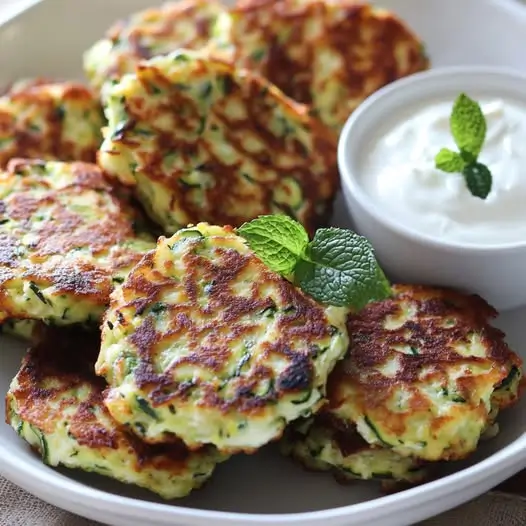 Galettes de Courgette et Ricotta, Sauce au Yaourt et Menthe Fraîche
