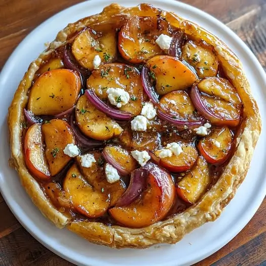Tatin Salée de Pêches, Oignons Confits et Feta