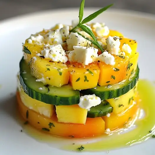 Tartare de Nectarines, Concombre & Feta, Vinaigrette au Thym Citronné