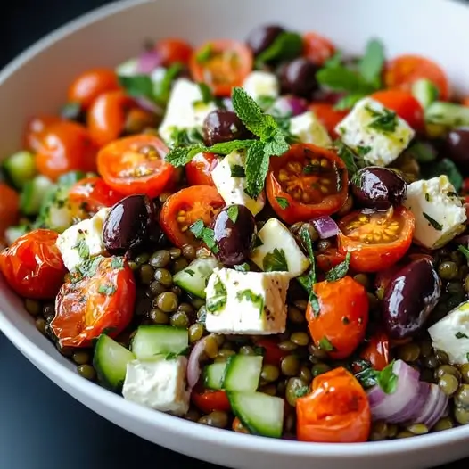 Salade Grecque aux Lentilles, Tomates Cerises et Feta au Four