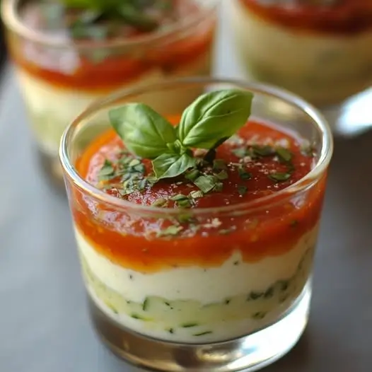 Panna Cotta Salée aux Courgettes, Fromage de Chèvre et Coulis de Poivron Rouge