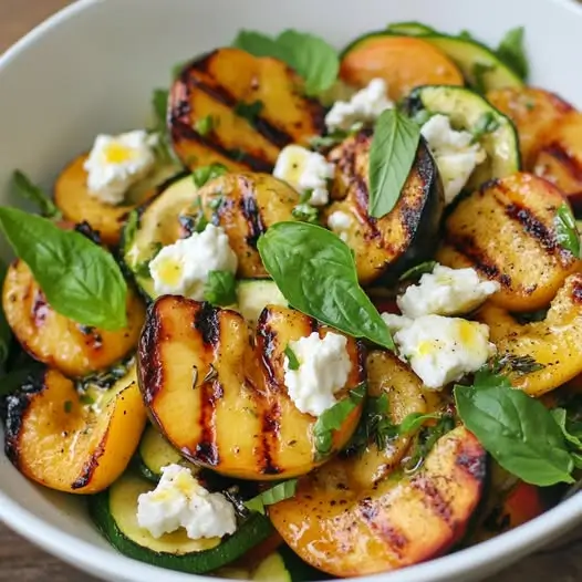 Salade de Pêches Grillées, Courgette Crue et Chèvre Frais : Un Éclat de Fraîcheur Inattendu !