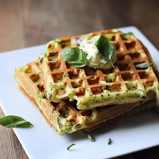 Gaufres Salées Courgette-Parmesan, Crème de Basilic