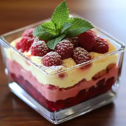 Tiramisu Frais de Melon, Framboises et Mascarpone à la Menthe Poivrée